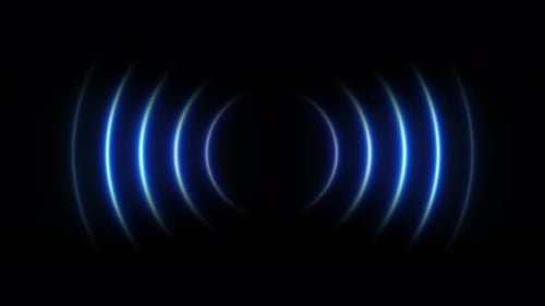 Futuristic neon background of blue glowing sound waves motion. Audio waveform visualization.