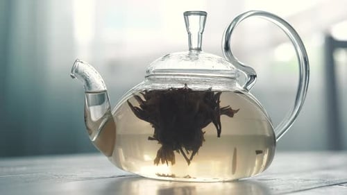 Blooming Tea in a Clear Glass Teapot