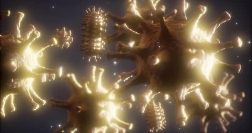 Glowing 3D Viruses and Bacteria Cells Microscopic Animation