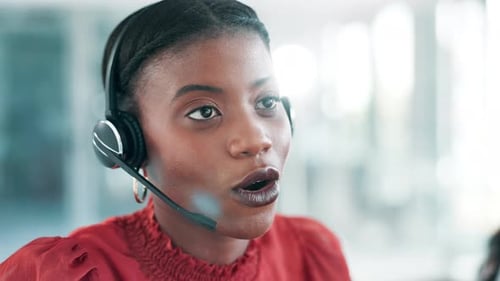 Call center, customer service and black woman in office for consulting, help and CRM support
