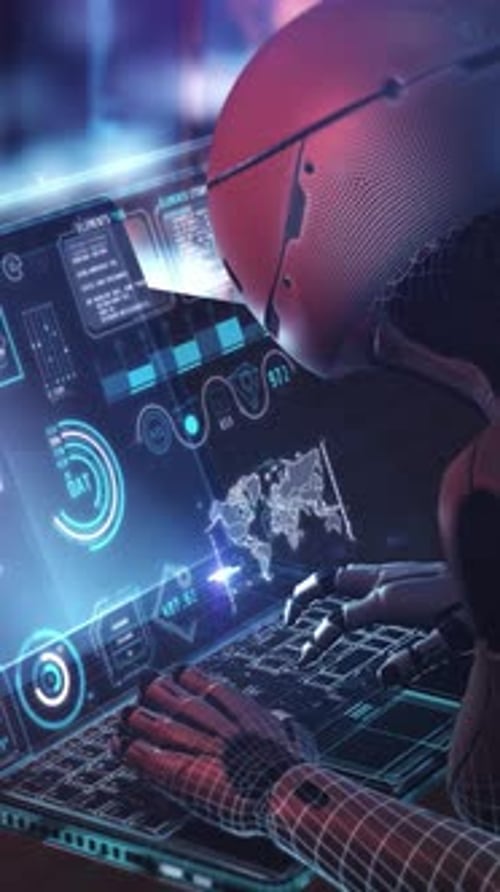 AI Robot Hand Interacting with Futuristic Digital Interface