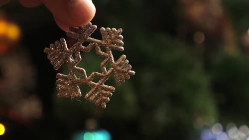 Decorating a Christmas Tree with Snowflake Ornament