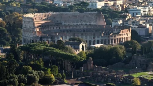 Colosseum Chronicles Aerial Spectacle of Rome's Ancient Amphitheater and Urban