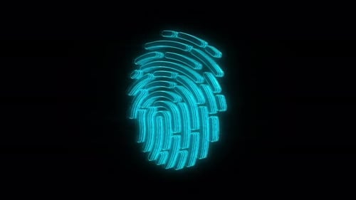 L'icône d'empreinte digitale pivote sur fond noir