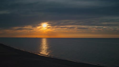 Drone Sea Coastline Morning Sunrise. Aerial View Ocean Waves Splashing Sand