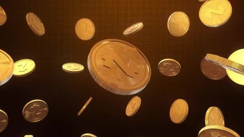Golden Digital Currency Coins Falling 3D Loop Animation