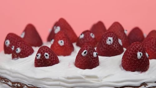 Strawberry Cake with Googly Eyes
