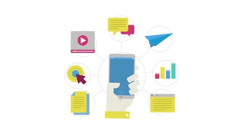 Hand mit Telefon und Infografik-Elementen, Animation HD auf Alpha
