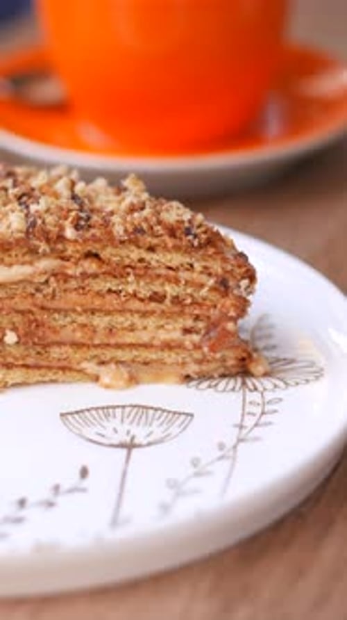 Close Up of Honey Cake on Plate