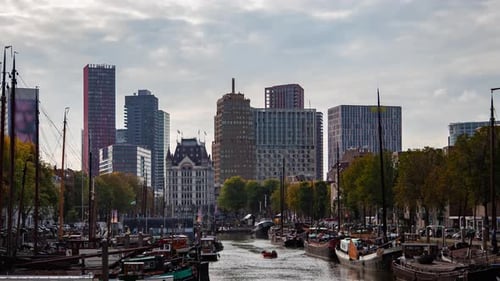 Skyline of Rotterdam, Netherlands with Canal