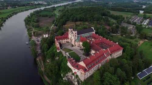 Tyniec monastery on Vistula River, Krakow drone heritage view