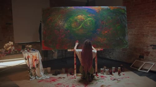 Artist Creates Vivid Abstract Painting in Studio