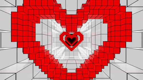 Red And White Pixel Heart Tunnel Background Vj Loop In 4K