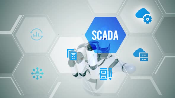Robot Hand Interacting with SCADA System Hexagon Interface, Backgrounds ...