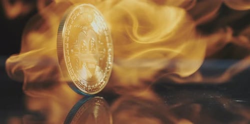 Gold Bitcoin with Fire Background