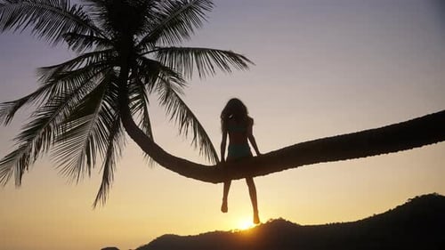 Girl Looking At Sunset On The Beach