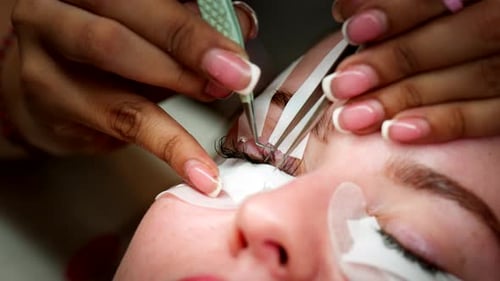 Applying Individual Eyelash Extensions in a Beauty Salon