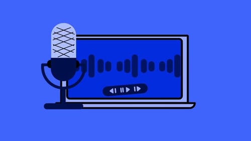 Podcast Recording Animation with Laptop and Microphone