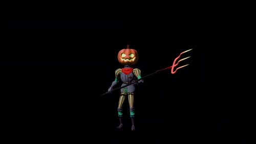 Animated Pumpkin Head Character with Trident for Halloween Videos