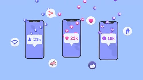 3D Social Media Engagement Icons and Smartphone Animation