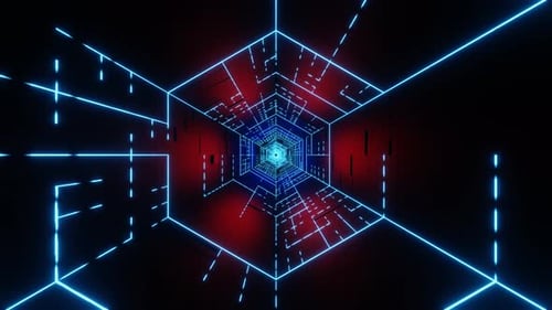 3D-Hexagon-Sci-Fi-Tunnel mit Lichtspur — Hintergrundanimation mit Endlosschleife