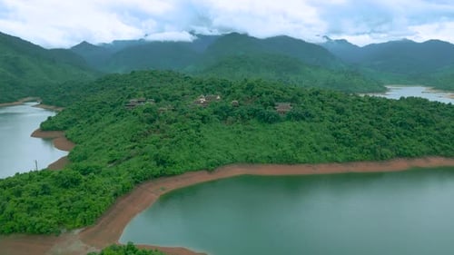 Aerial View on Buddhist Mountain Monasteries in Vietnam