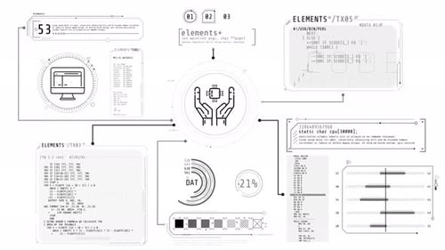 Animated Display with Programming Codes and Infographic Elements
