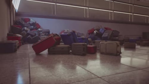 Abandoned Airport Terminal with Scattered Luggage Left Behind in Disarray