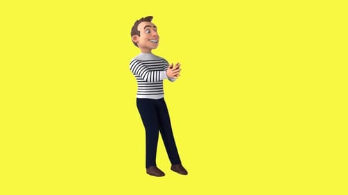 Fun 3D cartoon casual character clapping (with alpha channel)