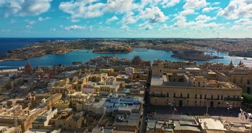 Aerial Top View Valletta Capital City of Malta Panorama Senglea Birgu Kalkara
