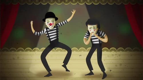 mimes performing in theater with comedy and tragedy expressions