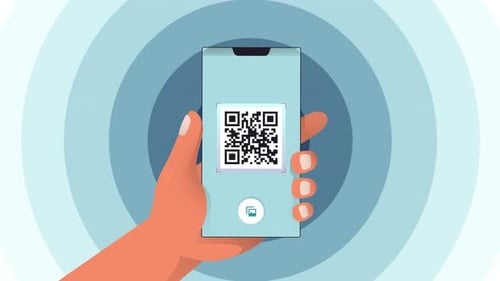 Animated Hand Scanning QR Code on Mobile Phone Screen