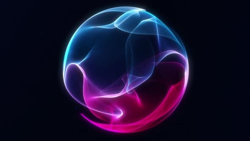Pink and blue gradient energy wavy sphere with particle field
