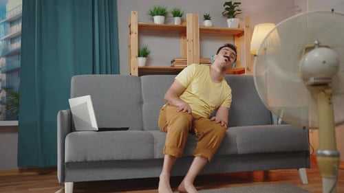 Problem of Hot Weather a Male Freak with a Mustache Suffering From Heat and Overheating in a Hot