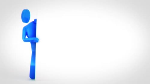Modern 3D Blue Figure Peeking from Behind Board Reveal