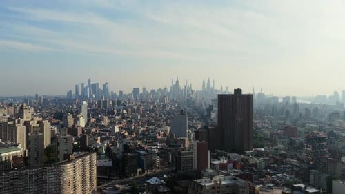 Aerial View of Manhattan's Skyline During Early Morning Featuring Iconic Skyscrapers and Iconic
