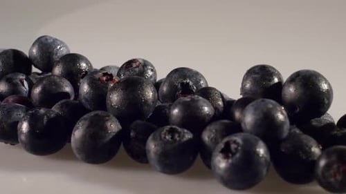 Blueberries, closeup, dolly shot on white background