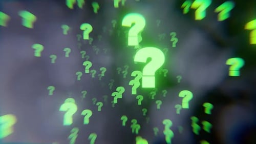 Bucle verde flotante con signos de interrogación