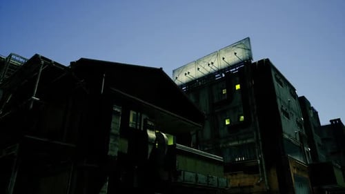 Urban Office Skyline Skyscraper Featuring Digital Signage and Drone Shadow