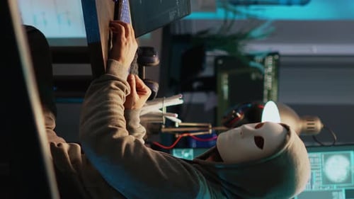 Cyber-imposteur vidéo vertical avec système de sécurité anonyme déchiffrant le masque