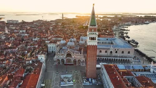 Venice Sunrise Aerial View of Campanile Di San Marco or St Mark's Belfry Italy