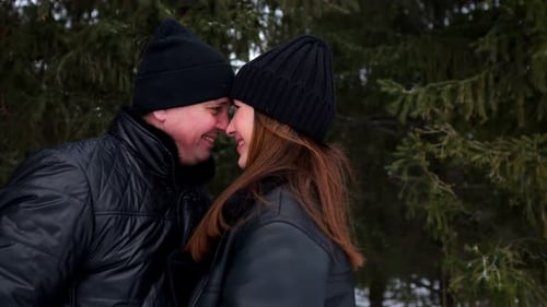 Loving Couple Sharing Romantic Moment Outdoors in Winter
