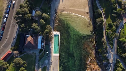 Clovelly Beach With The Geoff James Ocean Pool At Sydney, Australia. aerial