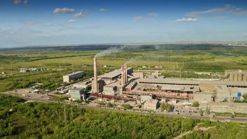 Smoke Coming From Industrial Chimneys at Large Factory