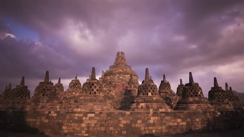 Borobudur temple in Java, timelapse with moving clouds and no people