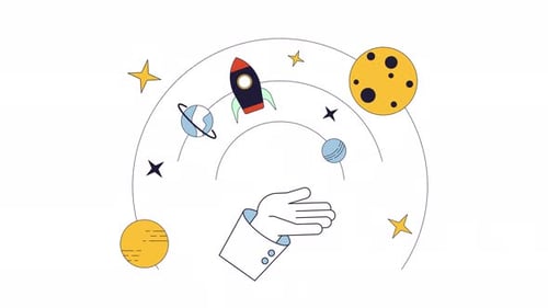 Animación 2D de la línea de planetas del sistema solar que presenta a mano