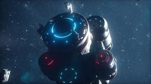 Spaceship in Deep Space Flying Through the Universe