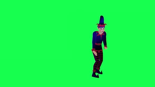 3D animated elf dancing robot hiphop left angle green screen