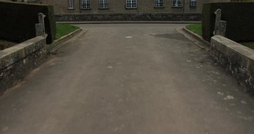 Medieval castle in Flers (Orne, Normandy, France). Professional tilt up steady cam footage of this h