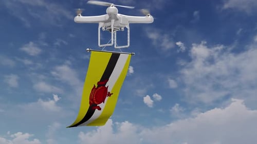 Drone Flying with Waving Vertical Flag Banner
